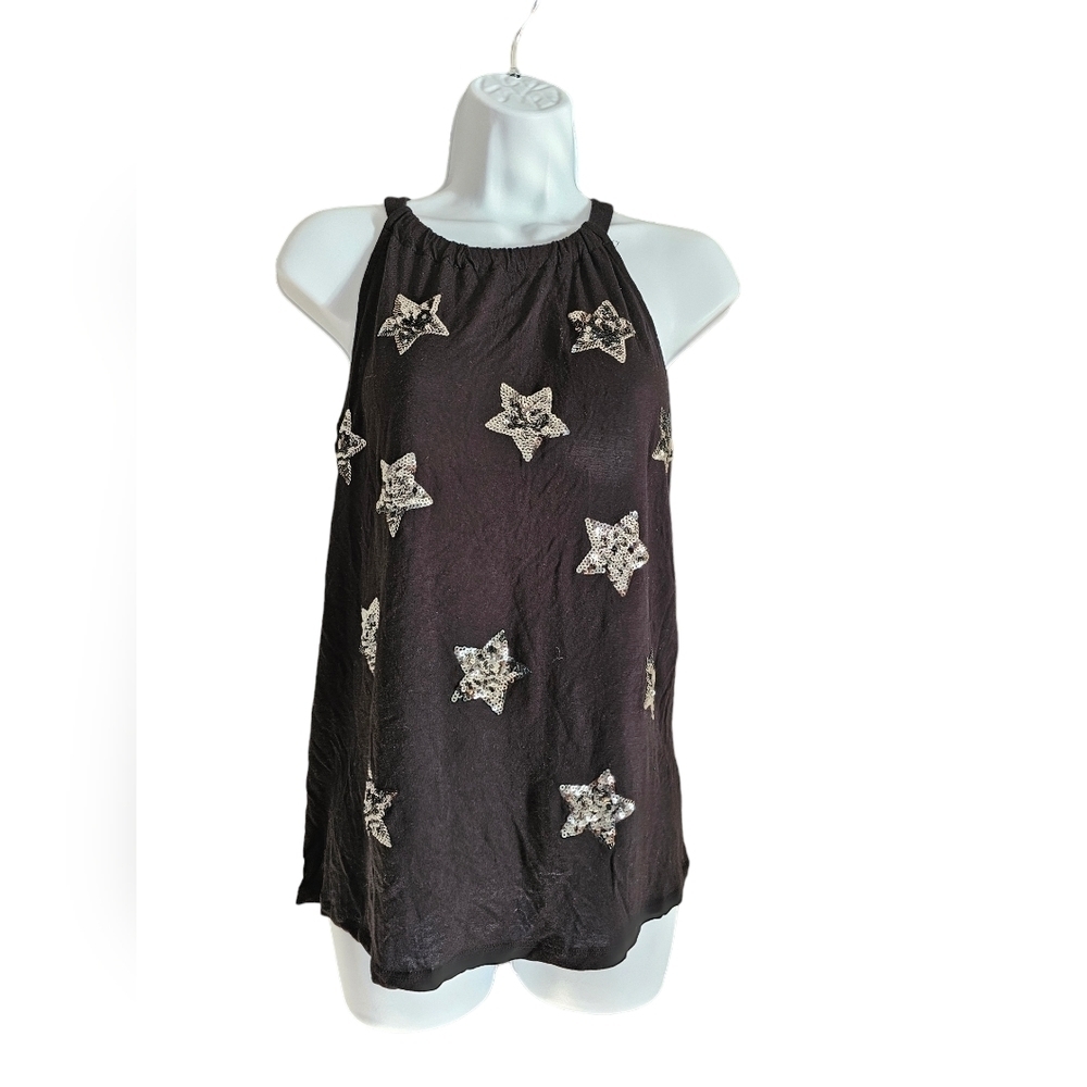 NWOT International Concepts I-N-C size medium black and silver tank stars sequin